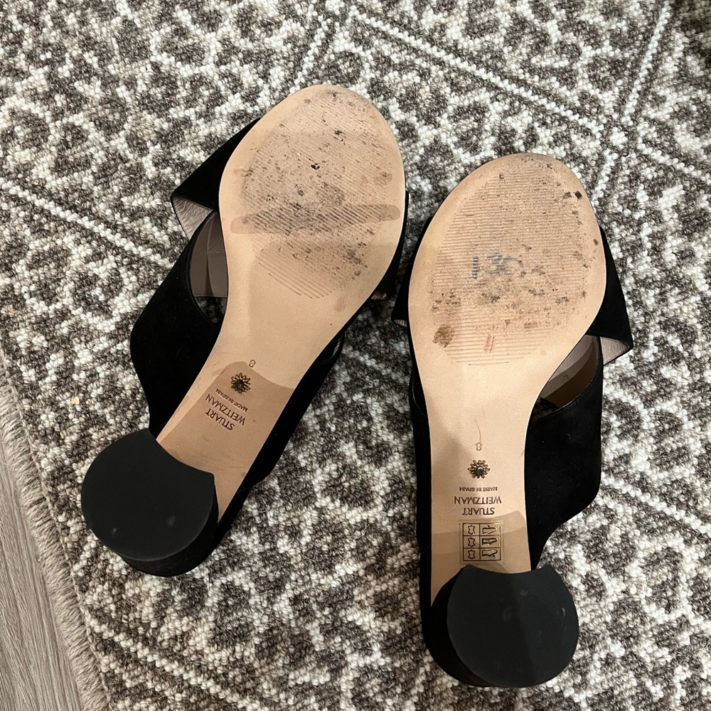 EUC Stuart Weitzman Galene Black Suede Criss Cross Block Heel Mules size 8 - Picture 6 of 7